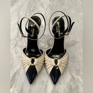 Saint Laurent white and navy pumps size 36.5